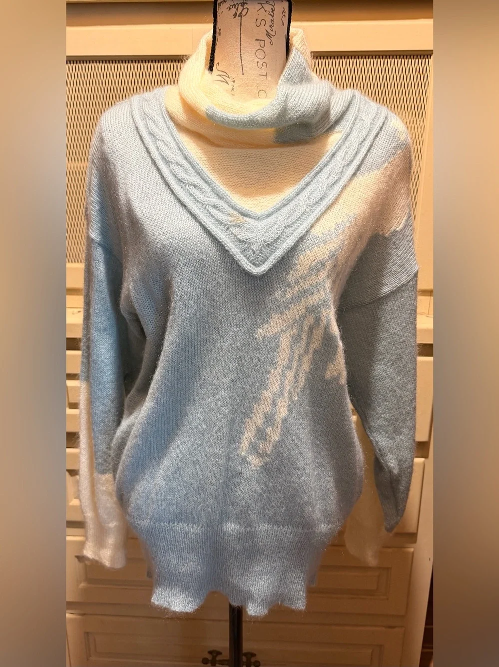 VTG Escada 3Pc Mohair Sweater Set Blue Cream Damaged As Is